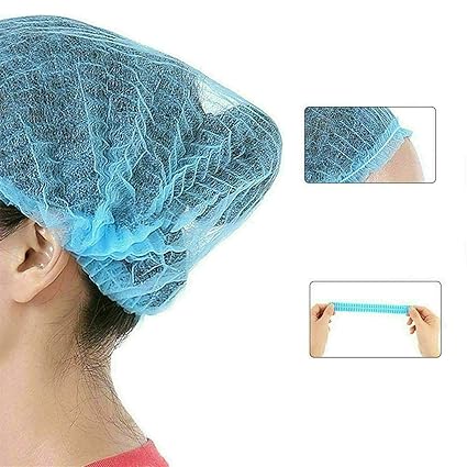 Doctor Nurse Cap, 100 Pcs Disposable Surgical Hat Non Woven Scrub Cap Hair Head Cover Net Cap for Women Men Medical Service Workplace Makeup (Blue)