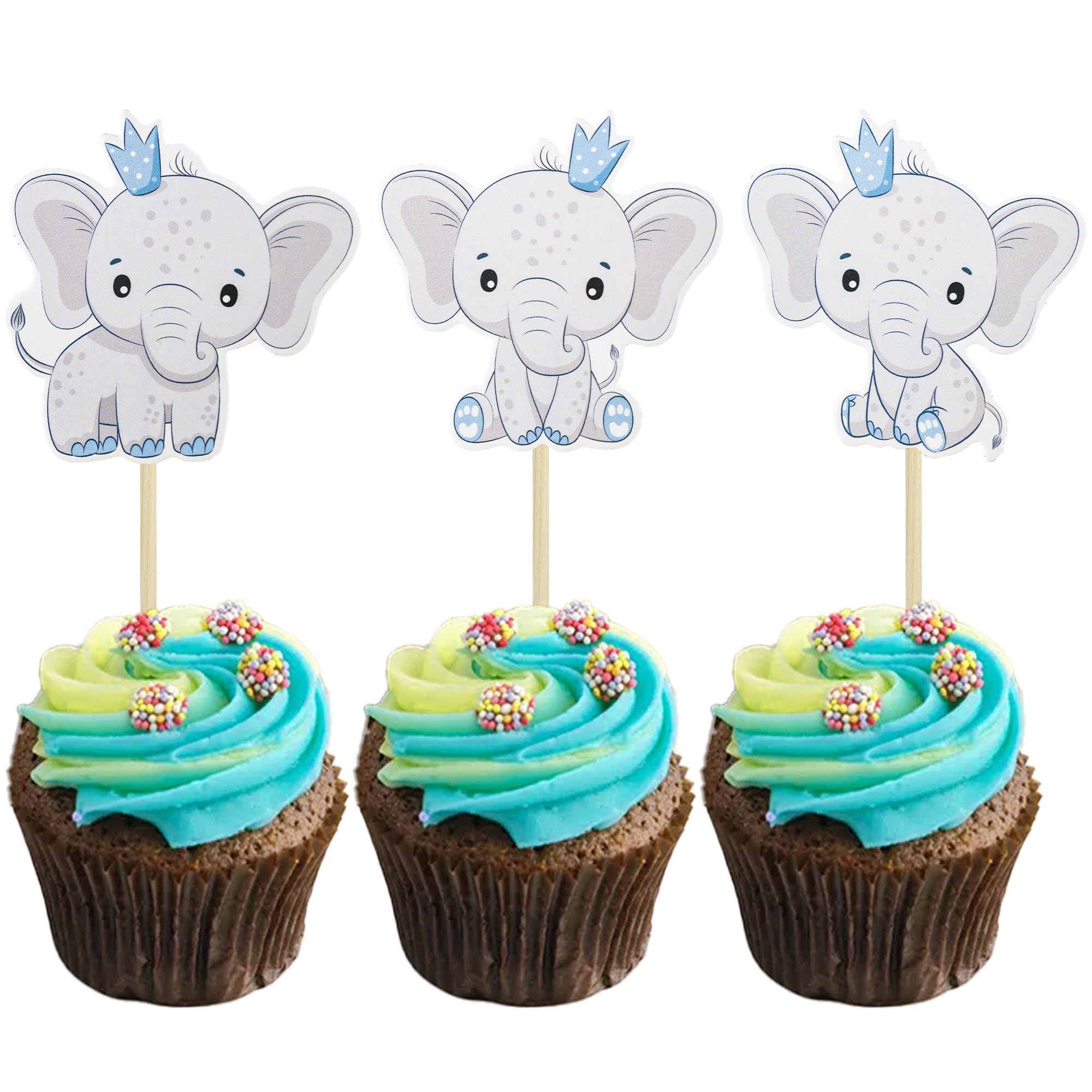 Gyufise 36Pcs Blue Elephant Cupcake Toppers It's a Boy Baby Shower Cupcake Picks for Elephant Theme Gender Reveal Baby Shower Kids Boys Birthday Party Cake Decorations