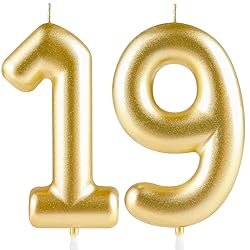 Hongplus Metallic Gold Number 19 Birthday Candle