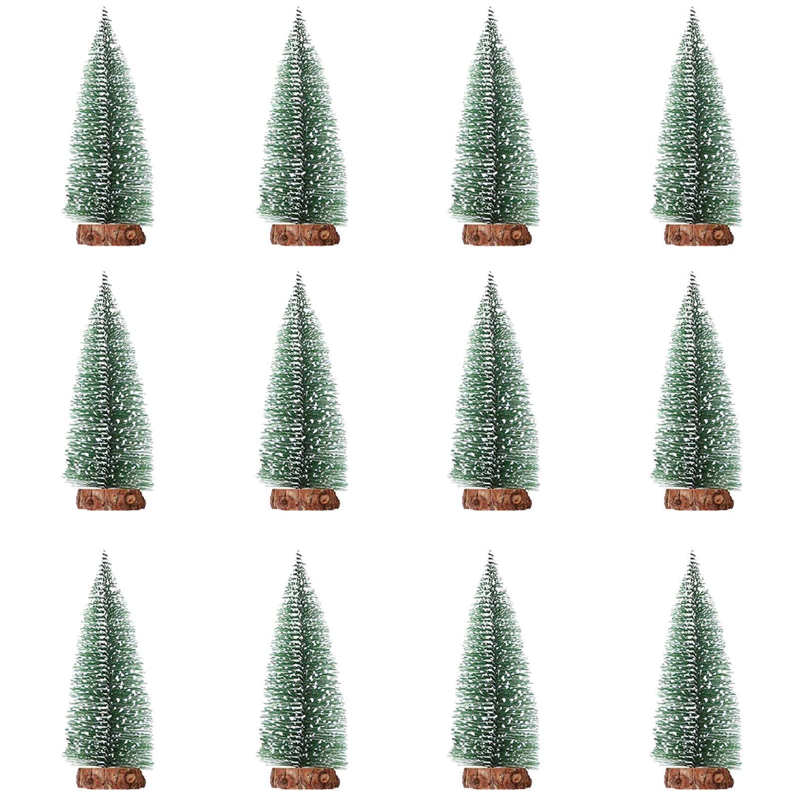 Niuirb 12 PCS Artificial Mini Christmas Sisal Snow Frost Trees 10 CM Miniature Pine Christmas Tree with Wood Base Bottle Brush Trees Small Xmas Tree for Christmas Home Party Table Top Decor