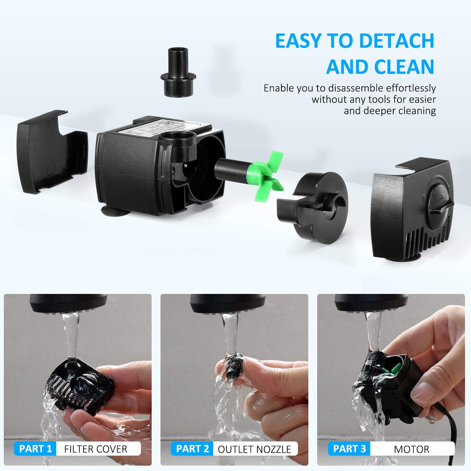 Homasy 80 GPH (300L/H, 4W) Submersible Water Pump, Ultra Quiet For Pond, Aquarium, Fish Tank Fountain, Powerful Water Pump with 5.9ft (1.8m) Power Cord : Submersable Fountain Pump With Cord : Pet Supplies