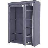 SONGMICS Portable Wardrobe Foldable Closet with Hanging Rail Grey 110x45x175 cm view 7