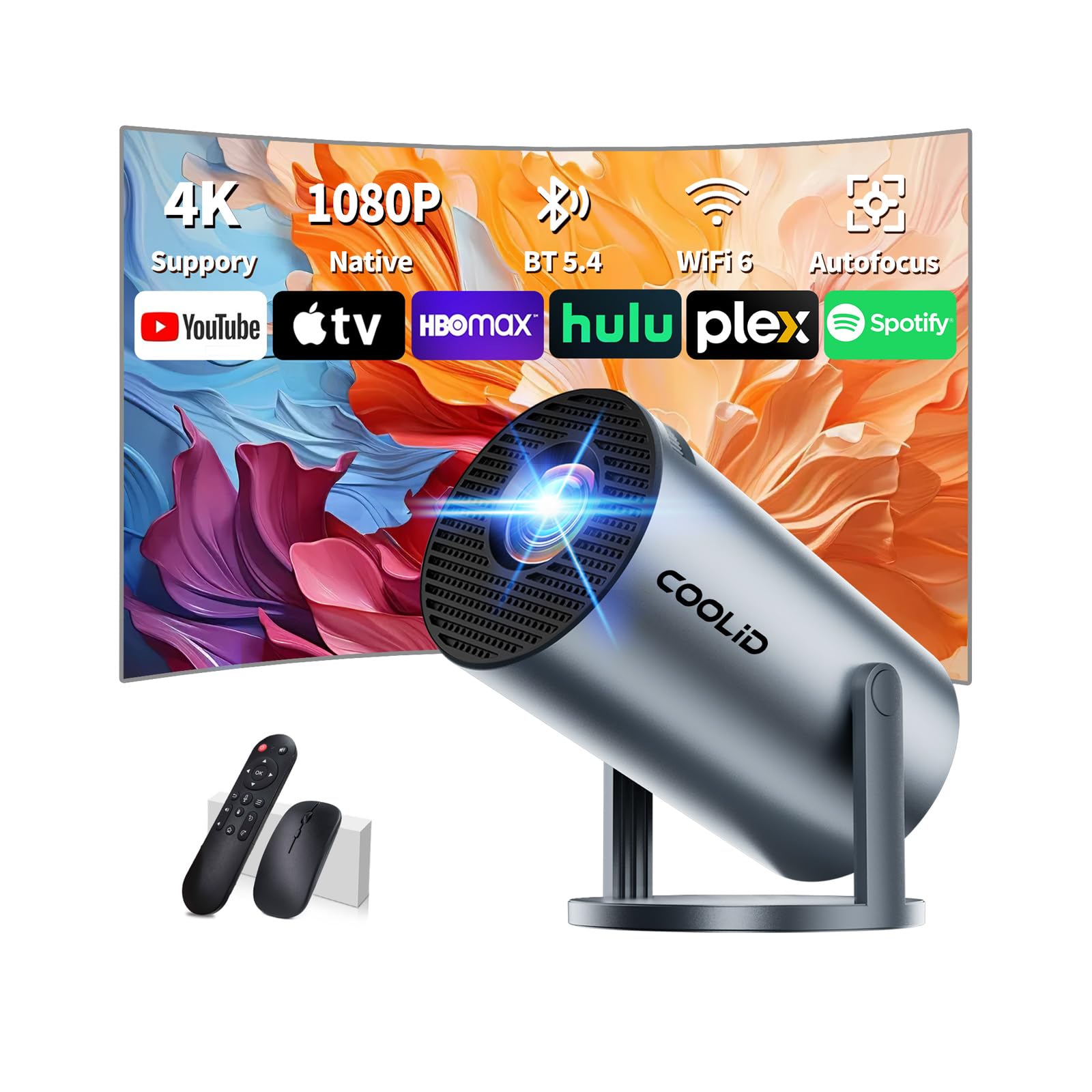 Photo 1 of [Built-in Apps & 2025 Upgraded] Mini Projector Support 4K 1080P Auto Keystone 270° Rotatable with WiFi 6 and Bluetooth 5.4, Projector Portable Compatibile with HDMI/TV Stick/Memory Stick/Laptop-Grey