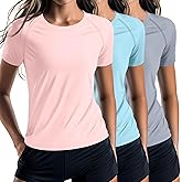 Huukeay 3 Pack Women's Swim Shirt Short Sleeve Rash Guard Quick Dry Crewneck Swimsuit Summer UV Sun Protection Tops UPF 50+(Gray, Light Pink, Light Blue,XL)