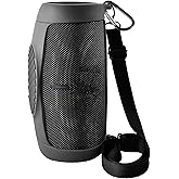 Silicone Cover Case for JBL Charge 5 Portable Bluetooth Speaker, with Shoulder Strap & Carabiner for Outdoor Traveler/Music Lover, Beach, Pool, Cycling, Hiking, Camping, Protective Pouch Only (Black)