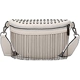 Women Rivet Metal Tassel Faux Leather Fanny Pack Waist Bag Chest Bag Crossbody Shoulder Bag