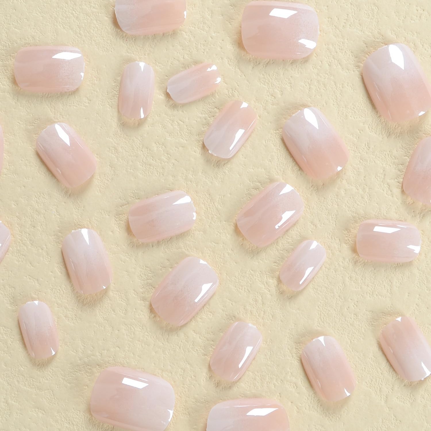 Gradient Short Press on Nails Square Chrome False Nails with Design French Acrylic Nails Glossy Reusable press on nails chrome Fake Nails Full Cover Stick on Nails for Women and Girls - Image 5