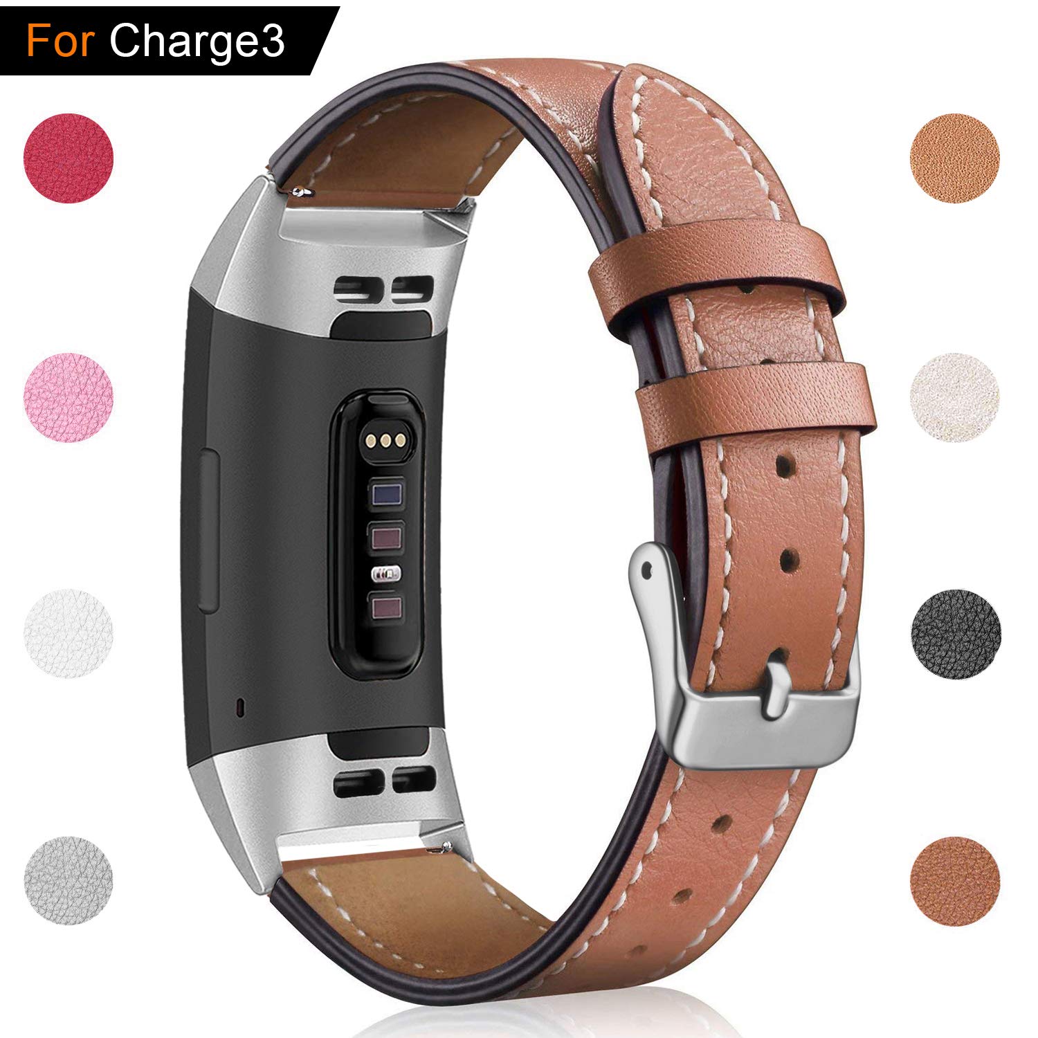 For Fitbit Charge 3 Band Luxury Genuine Leather Replacement Wristband