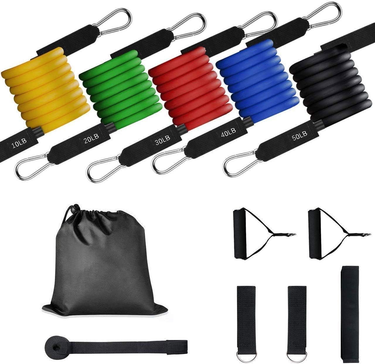 Osmlvjj Sports Resistance Belt, Fitness Pull Rope Set, Including 5 Fitness Tubes/Handle/Door Anchor/Sling/Carrying Bag/Gym Sports Guide, Outdoor Travel Unisex Resistance band