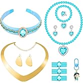 Arabian Princess Costume Accessories Set for Women – Headband Gold Necklace Statement Earrings Ring Bracelet Hair Ties & Keychain for Halloween Cosplay Birthday Dress-Up