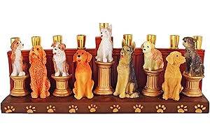 Aviv Judaica Hanukka Dogs & Puppies Themed Menorah Quality Earthenware Candle Holder Menorahs for Kids Adults Functional Collectible 3D Sculptured Dogs fits Standard Chanukah Candles Hanukiah