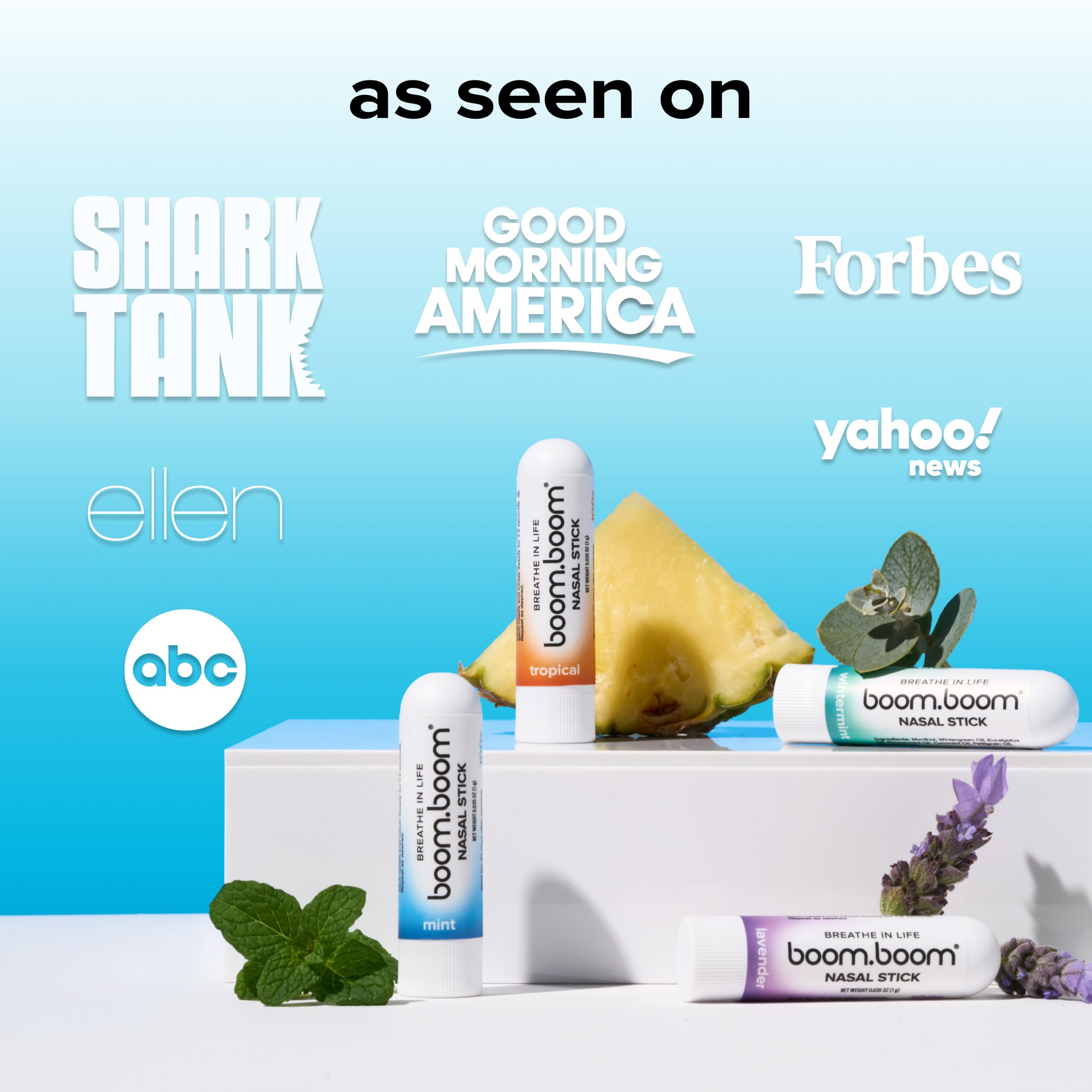 BoomBoom Nasal Stick | Vapor Flow Technology | Cool Refreshing Sensation | Natural Mood Boost | Simple Ingredients | Essential Oils + Menthol Inhaler (Mint, Wintermint, Tropical, Lavender)