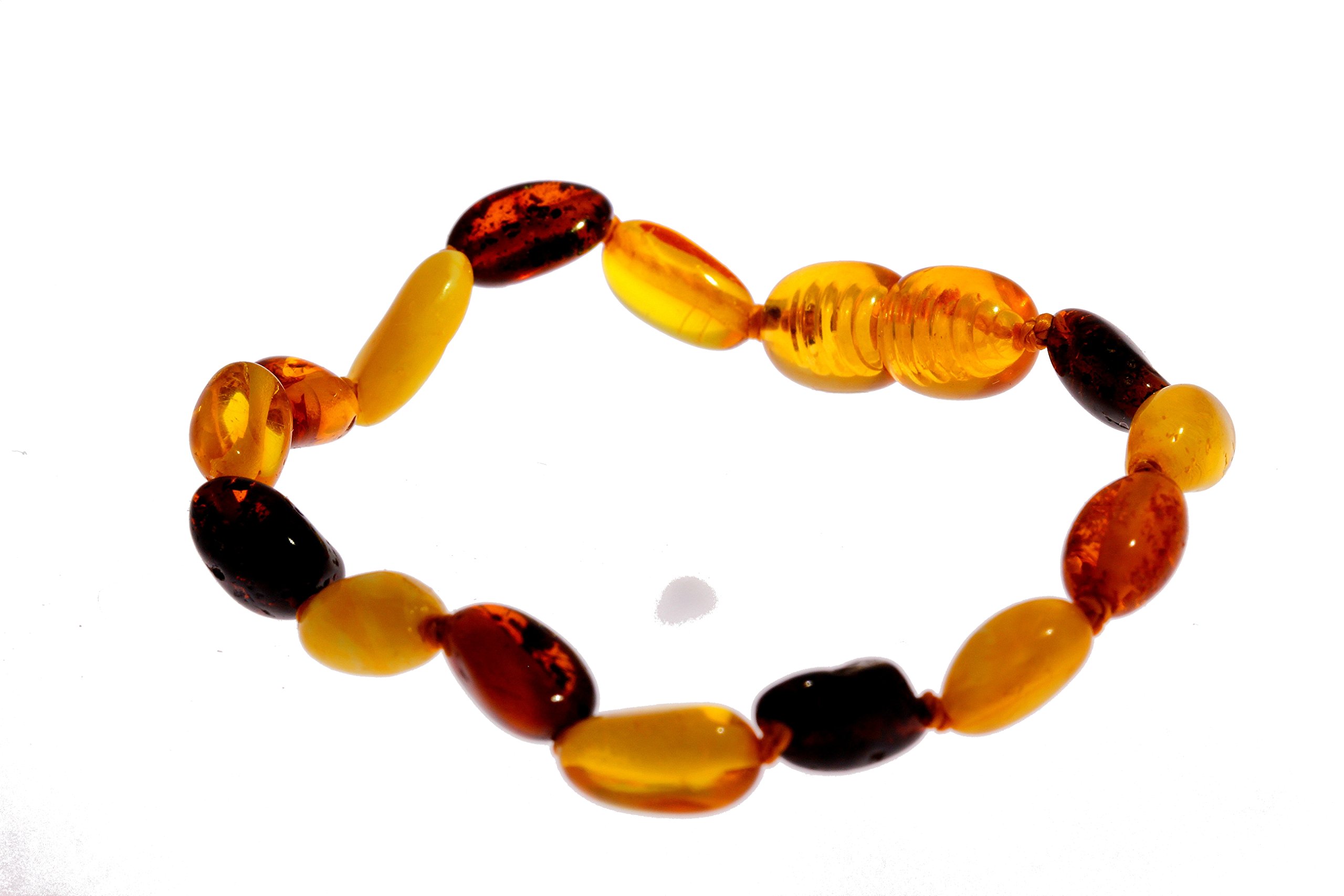 SilverAmber New Baltic Amber Anklet Bracelet Mix - Handmade 100% Genuine Amber Bean Beads - Premium Quality - Size 13 CM