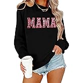 CAZYCHILD Mama Sweatshirt for Women: Embroidered Mom Essentials Crewneck Sweatshirts Mama Gifts Mom Graphic Long Sleeve