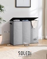 SOLEDI 180L Laundry Basket 3 Section Extra Large with Lid and Handles view 7
