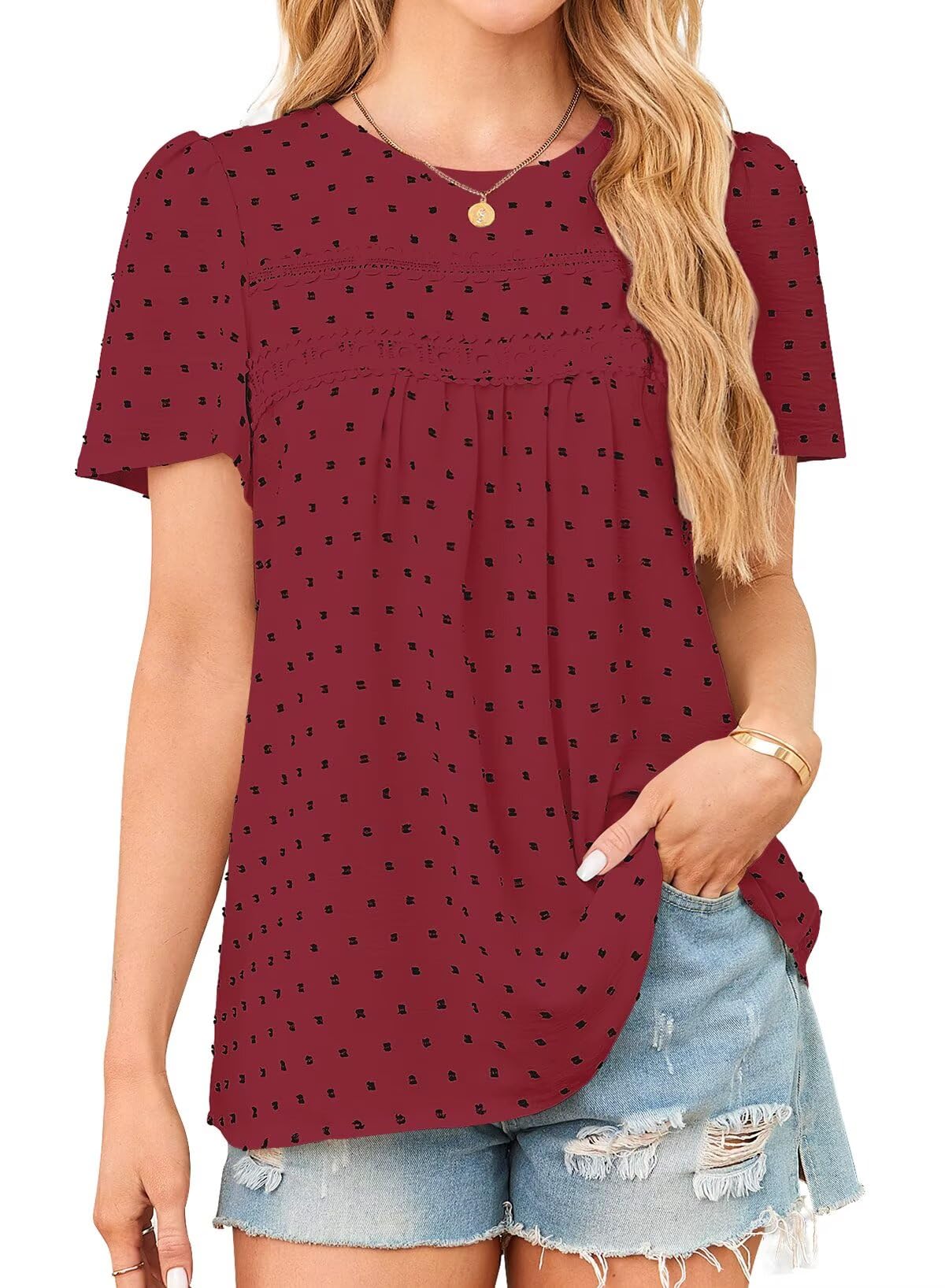 Falechay Red-Black Dots Tops for Women Cute