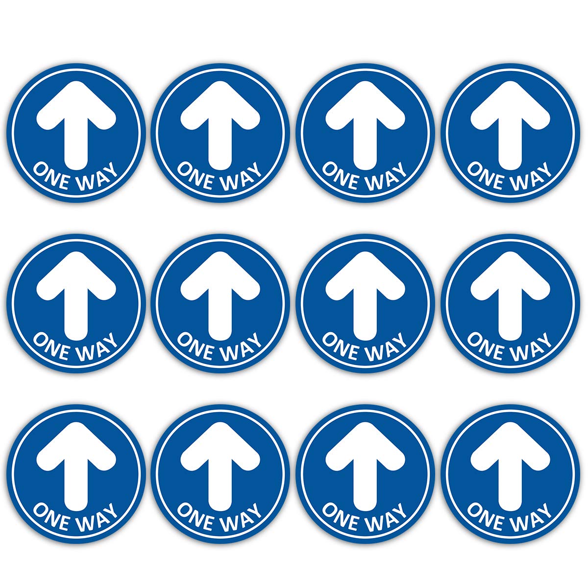 12 Pack Arrow Social Distancing Floor Stickers, TAOPE One Way Decals Round Adhesive Anti-Slip Safety Signs Blue Marker for Crowd Control Guidance Businesses Restaurants Bank Hospitals Supermarket-31CM