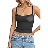 EasyGala Womens Built in Shelf Bra Padded Tank Tops Spaghetti Strap Square Neck Crop Tops Tight Camisole Shirts