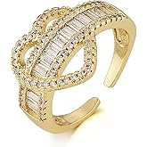 HZMAN Love Heart Ring for Women 14K Gold Plated Cubic Zirconia Crystal Rings Open Adjustable Wedding Promise Ring Jewelry Gift