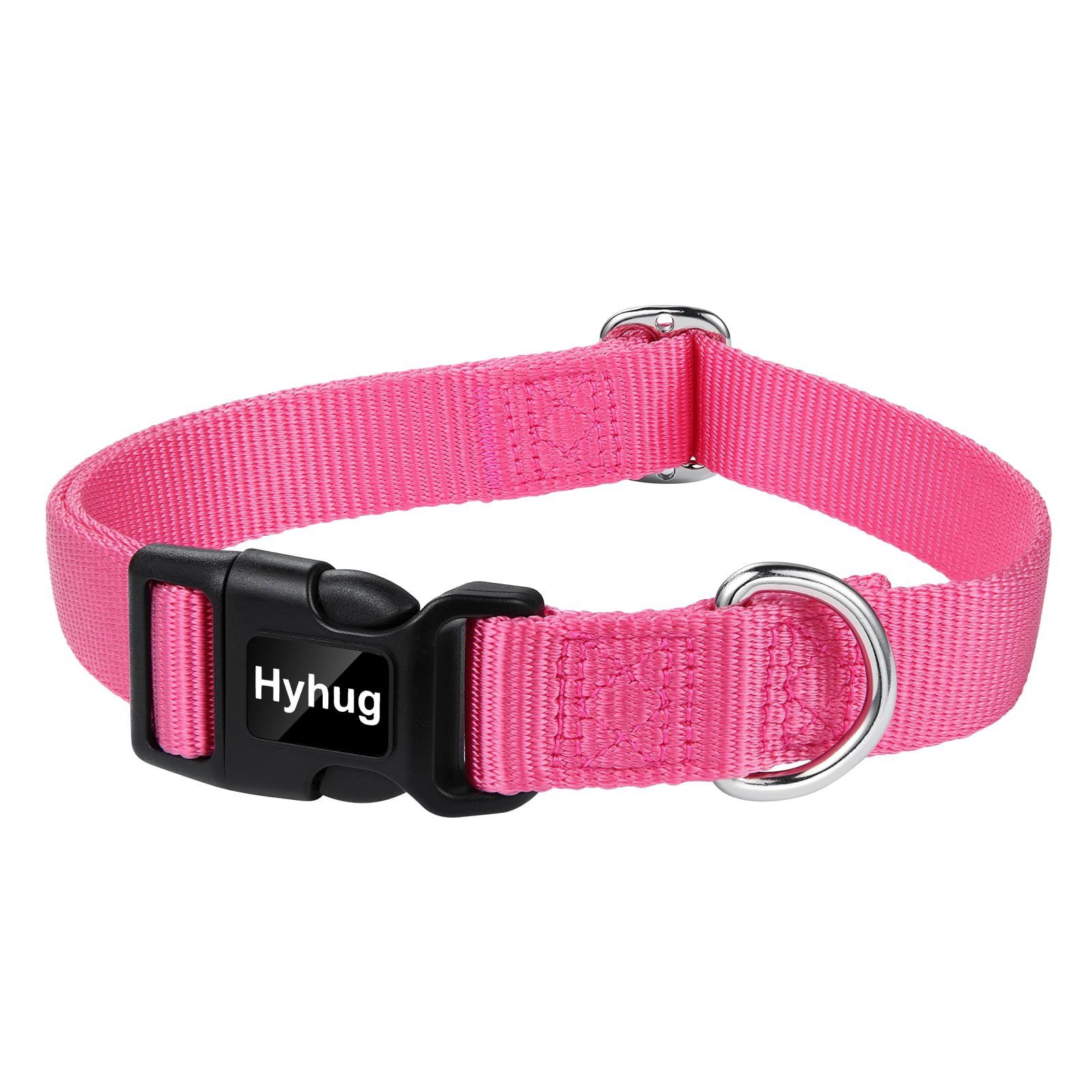 Hyhug Design Nylon Classic Dog Collar with Quick Release Buckle is Easy to Use. Soft, Heavy duty, Adjustable, Service Dog Collar for all Puppies. (Candy Pink, Large)