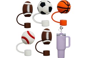 KINEARCHARMS 5pcs Straw Covers Cap Compatible with Stanley 30&40 oz Tumbler Cups Straw Topper fits 0.4In Reusable Straws, BPA Free Silicone Straw Covers in Balls Theme