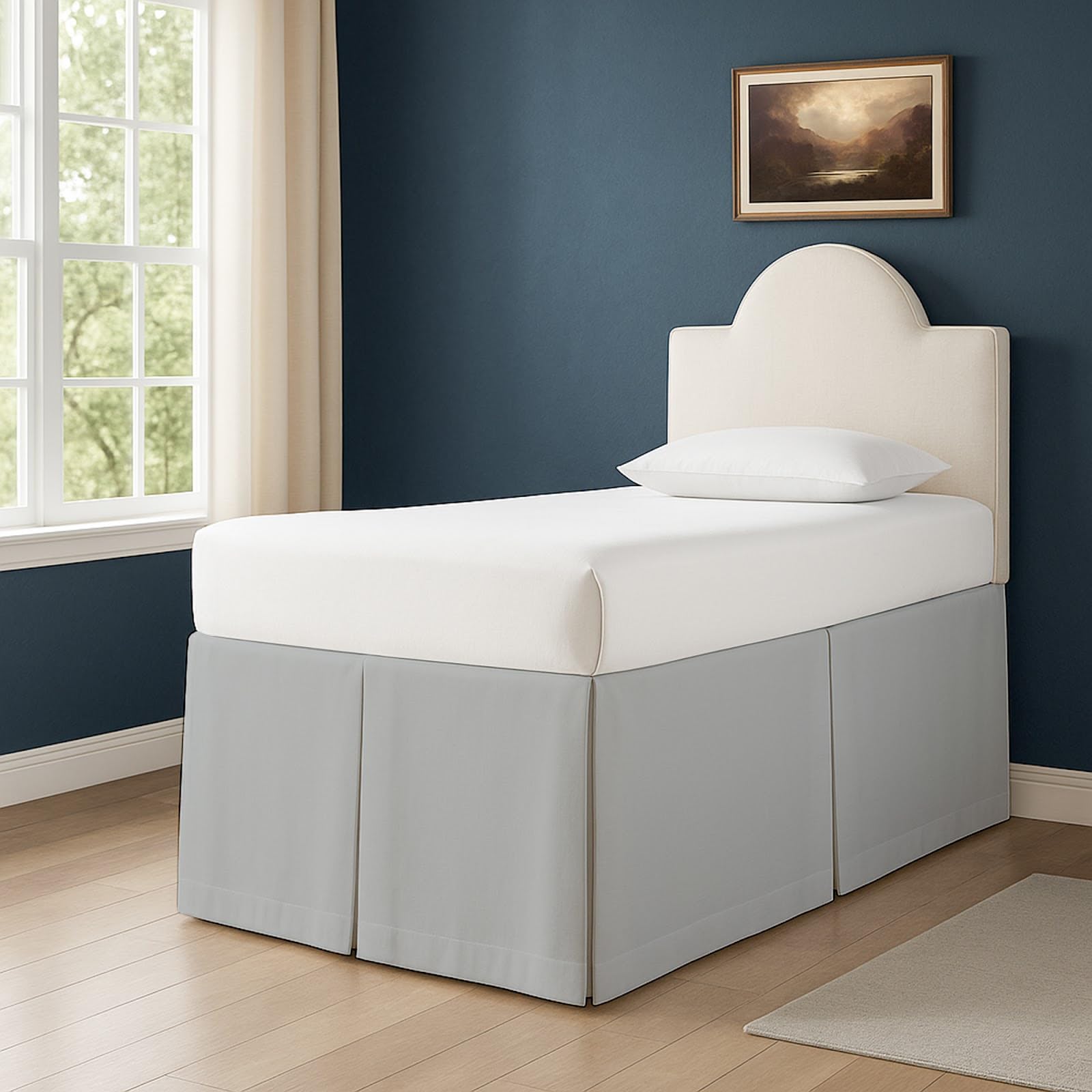 Photo 1 of Cottington Lane Tailored Box Pleated College Dorm Sized Bed Skirt Twin XL, Hotel Quality Premium Brushed Microfiber Extra Long Bedskirt Twin XL 30 Inch Drop, Light Grey
