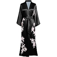 Horezsie Women's Long Satin Robes Long Silk Robes Floral Silky Kimono Robes  Dressing Gown, One Size at Amazon Women's Clothing store