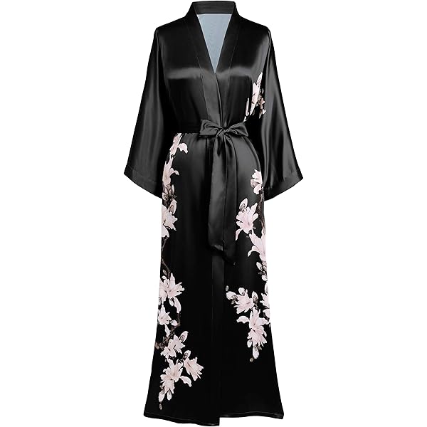 Ledamon Women's Kimono Long Robe - Classic Floral Nightgown Bathrobe  Sleepwear (Black) at Amazon Women's Clothing store