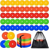 Silipull Flat Soccer Cones 6 Inch Non-Skid Spot Markers | Floor Hole Design, Field Court Marking, Speed Agility Practice Drills, Portable Training Equipment, 5 Colors Set