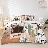Manfei Western Cowboys Kids Duvet Cover Set Twin Size,Highland Cattle Cactus Bull Skull Bedding Set,Girls Boys Adults Bedroom Decor,Geometric Patchwork Comforter Cover,Rustic Quilt Cover,1 Pillowcase