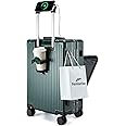 feilario 24in Aluminium Frame Hardside Spinner Wheel Luggage, Built-In TSA lock Carry on Suitcase, with Cup Holder & USB Port & Phone Holder