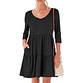 ANRABESS Women's 3/4 Sleeve Mini Dresses Summer Casual V Neck Flowy Tiered Floral Boho A-line 2026 Beach Vacation Short Dress