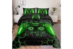 LRIS BEDDING 6 Pieces Bed in a Bag for Boys Bedding Sets Queen Size,Gamer Comforter Sets for Boys Kids, Gaming Comforter Set for Boys Room Decor with Flat Sheet,Fitted Sheet,Pillowcase,Cushion Cover