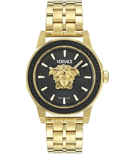 Amazon.com: Versace V-Code Men's Watch, 43mm Gold Tone Case, Blue