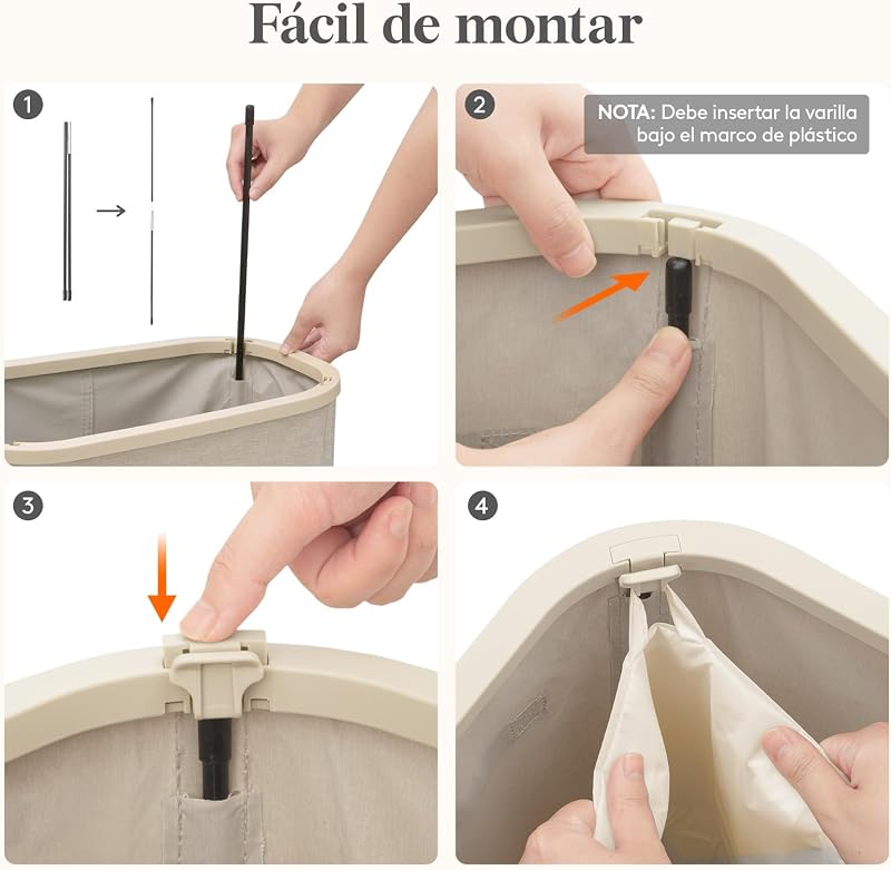 Cesto da roupa suja, cesto dobrável com saco e pega removíveis, balde de roupa com tampa, cesto de roupa para quarto, casa de banho, lavandaria, quarto, 55 L, bege