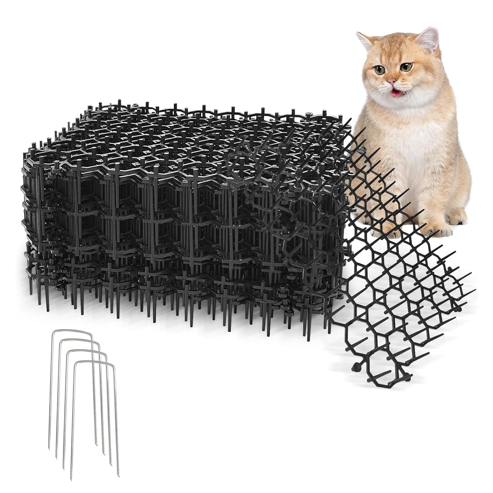 Pckobever 12 Pcs Cat Scat Mat With Spikes,15.5 * 20cm Cat Repellent Mat With Spikes Anti Cat Dog Deterrent,Prickle Strip Dig Stopper Stirp Pet Deterrent Net With 4 U-Shaped Pegs For Garden,Fence