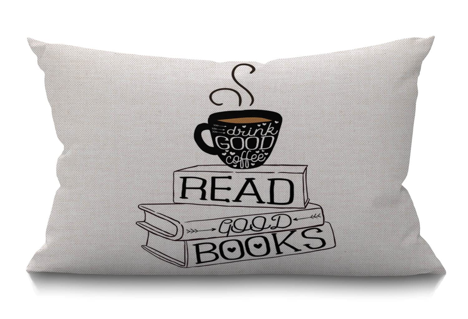 BGBDEIA Cushion Cover Outdoor Linen Pillowcase Drink Good Coffee Read Good Books Throw Pillow Cover 30cm X 50cm Hippie Decorative Oblong Lumbar Pillow Case for Livingroom Sofa Bed 12x20 Inch
