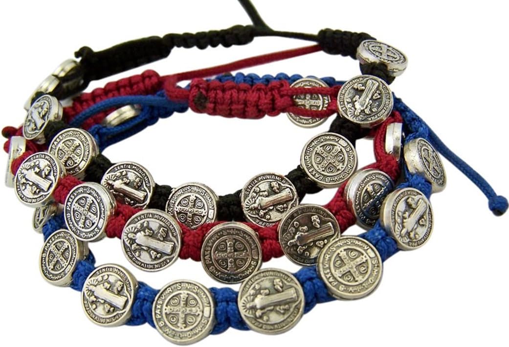 Catholic Brands Saint Benedict Evil Protection Medal on Adjustable Cord Bracelet, Set of 3, 8 Inch