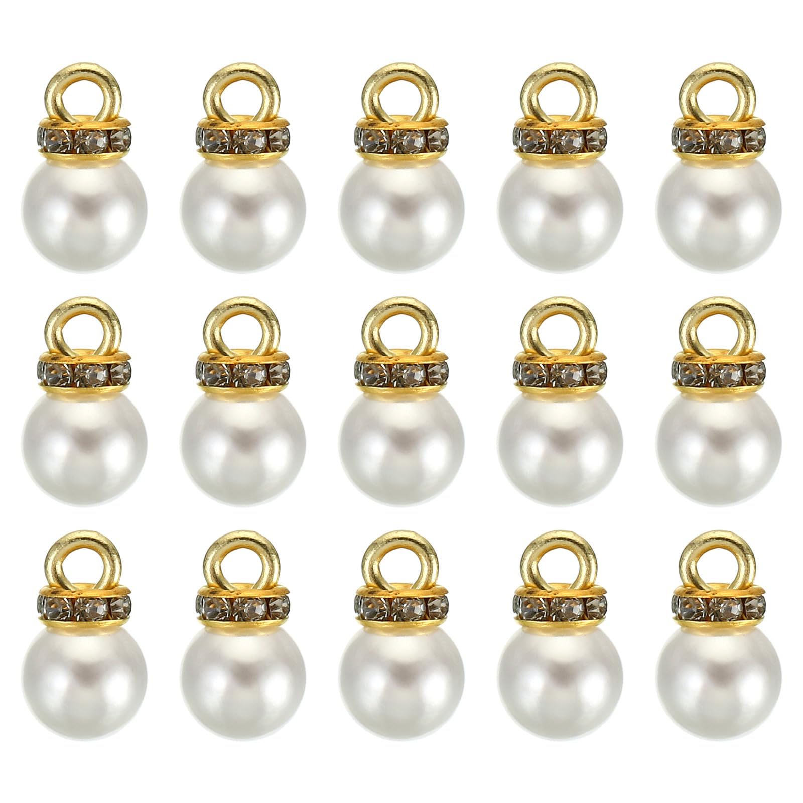 PATIKIL (8mm Pearl Charm, 200Pcs Pearl Beads Faux Pearl Pendant Charm with Rhinestone Beautiful Designer DIY for Making s s Wedding Crafts,Gold White