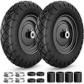 RONPOW 4.80/4.00-8 Flat Free Wheelbarrow Tire and Wheel, 16" Solid Puncture Proof Replacement Tires with 5/8" & 3/4" Bearings, 400Lbs Load, Universal Fit for Garden, Farm & Construction, 2Pack Black