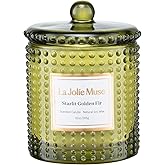 LA JOLIE MUSE Starlit Golden Fir Candle - Cedarwood, Patchouli, Fir Balsam | 10 oz Natural Soy Wax | 55 Hours Clean Burn | Fresh Scent Candles | Gift-Ready for Hosts & Gatherings