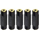 Mini Skater Black Audio Adapter 3.5mm Audio Coupler Female to Female Adapter Connectors for Speakers and Headphone Car(5Pcs)
