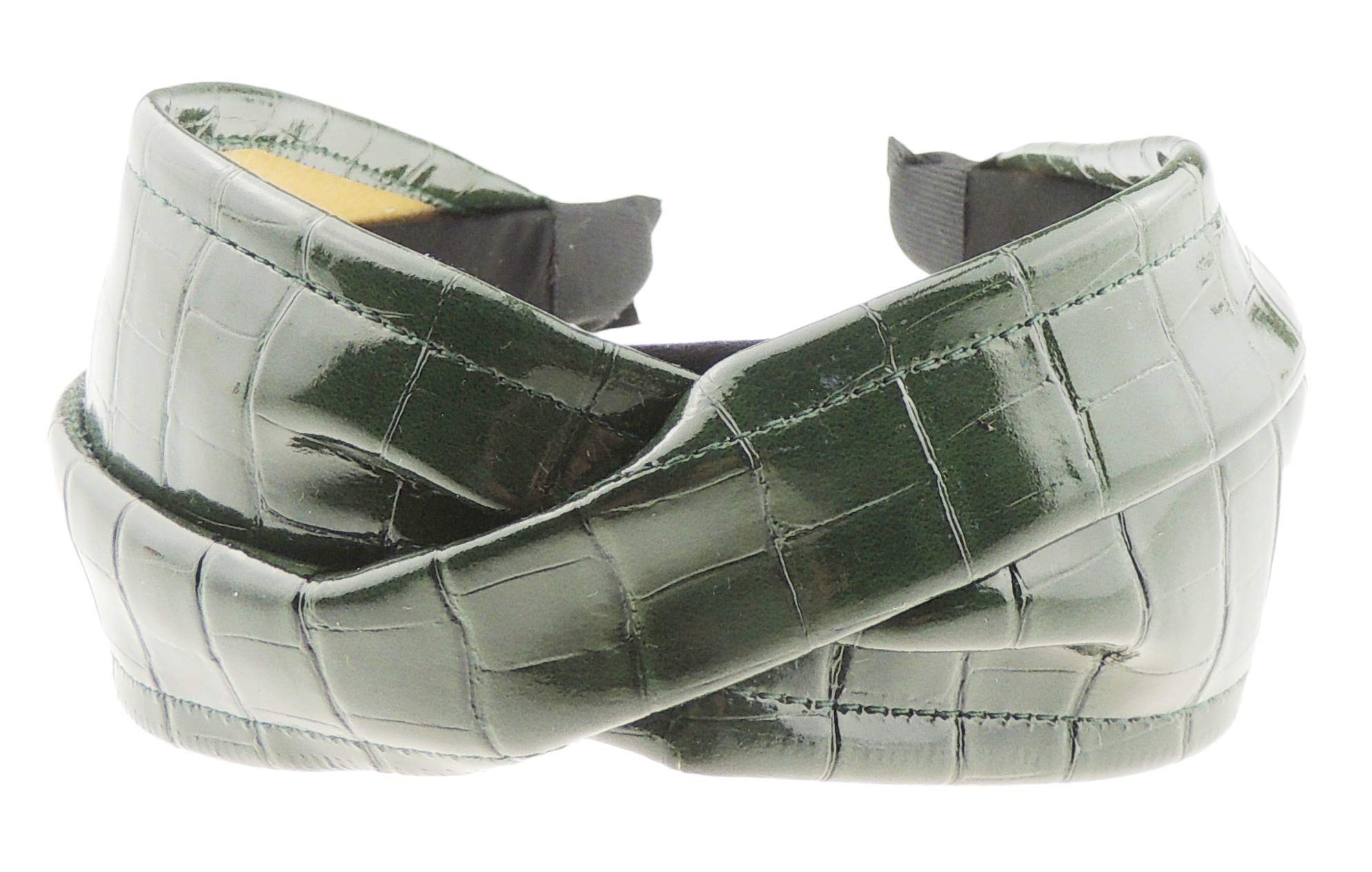 Womens Evening Knot Twist Twisted Turban Wide Formal Headband Alice Band Hair Accessories Hairband Christmas Wedding Bridesmaid Party Patent Leather Look FAUX Crocodile Alligator Look (Army Green)