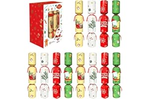 Taoluqifei 12-Pack Christmas Crackers Non-Snap – Holiday Party Favors with Hat, Joke & Surprise Gift Inside, Christmas Table Decorations for Family Dinner