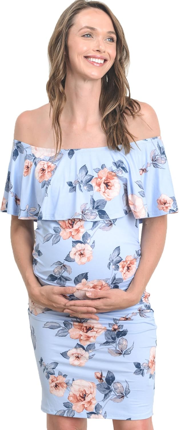 Hello MIZ Women's Floral Ruffle Off Shoulder Maternity Dress - Made in USA at  Women’s Clothing store
