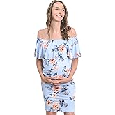 Hello MIZ Women's Floral Ruffle Off Shoulder Maternity Dress - Made in USA