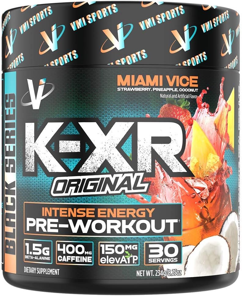 VMI Sports K-XR Pre-Workout Supplement for Intense Energy, Miami Vice, Muscle Builder for Extreme Pumps, Enhanced Focus, Creatine Free, Endurance, Strength and Power Pre-Workout Powder: Health & Personal Care