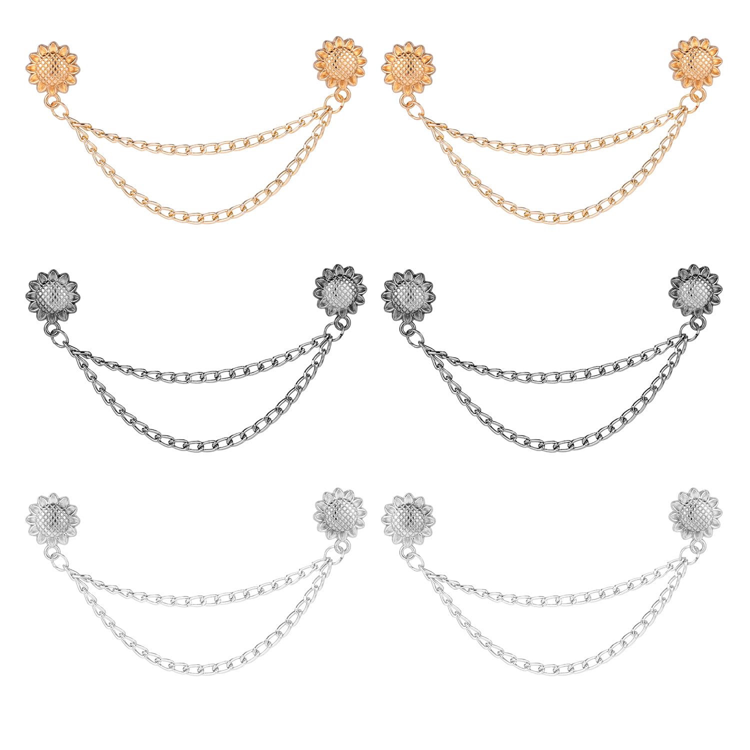 6pcs Sunflower Magnetic Clothing Clips with Chain, Strong Magnetic Button Clips Clothing Magnets for Hijab Hem Pants Legs Shirt Sleeves Multi-Purpose Fashion Accessories