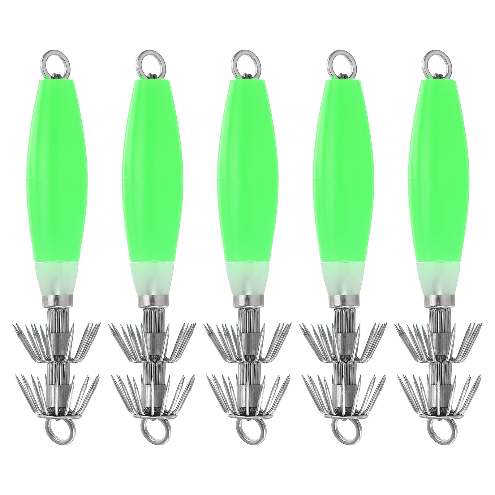 PATIKIL Luminous Squid Jig Hooks, 5 Pcs Cuttlefish Sleeve Fishing Lures Bait Jig Saltwater Fishing Lures Squid Catcher Glow in Dark, Green