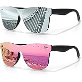 LINVO Trendy Polarized Mirrored Sunglasses Men Womens, Flat One Piece Reflective Shades for Driving Fishing UV400 Protection